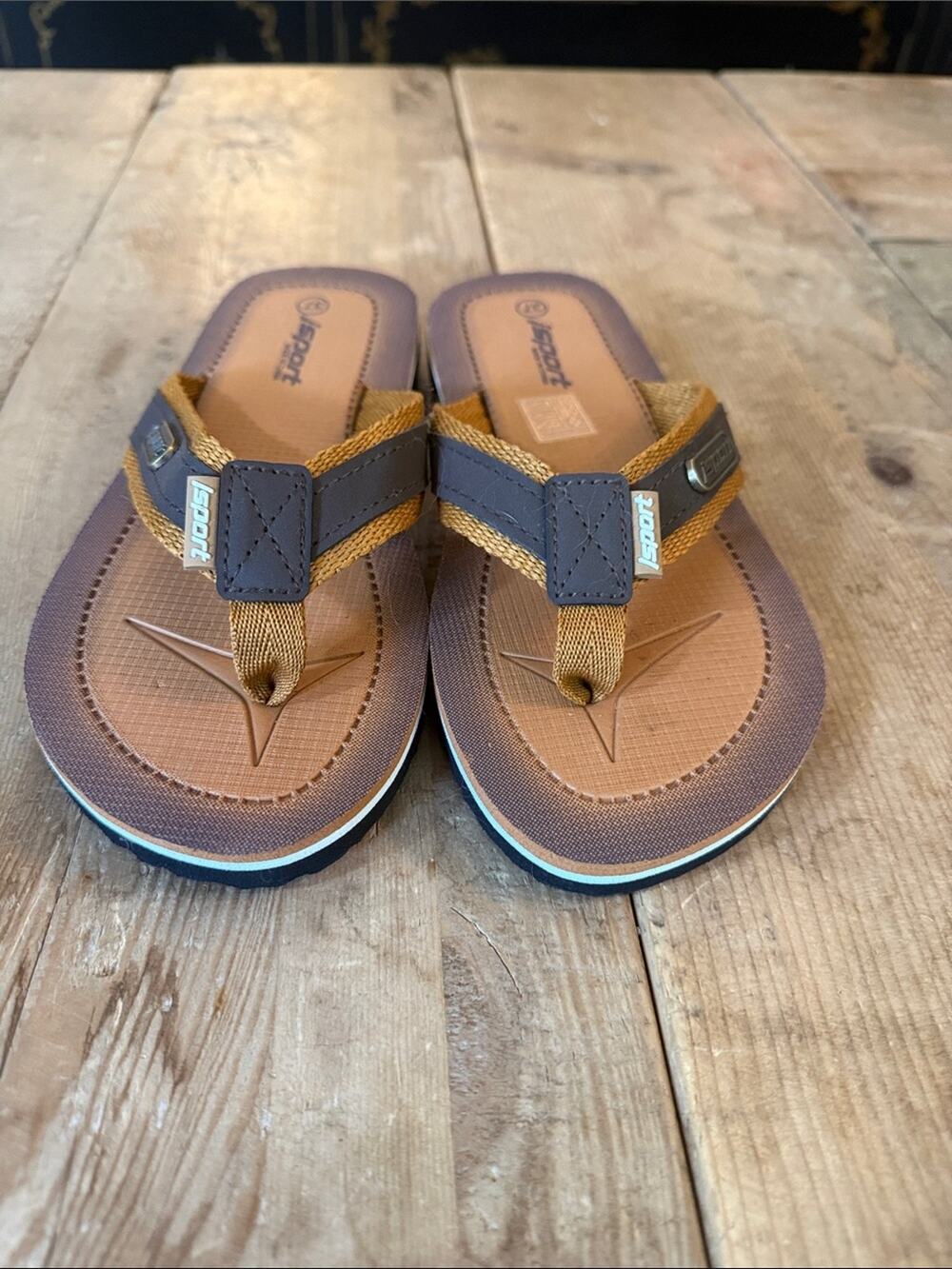 Kids Brown & Tan Sporty Flip-Flop Sandals